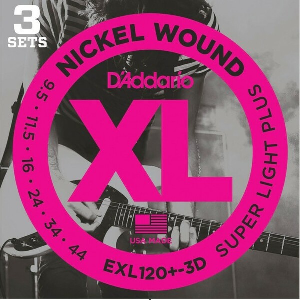 3セットパック D'Addario EXL120+-3D Nickel Wound 009.5-044 ダダリオ エレキギター弦