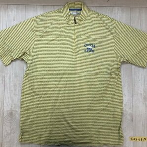 CUTTER BUCK カッターアンドバック メンズ ゴルフ ハーフジップ ボーダー 半袖シャツ 大きいサイズ LL 黄色青の画像1