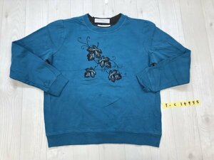 breckenridge lady's flower embroidery rib switch sweatshirt S blue green 