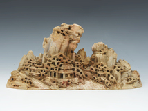 中国美術 楼閣図 盆景石 彫刻 39cm×8cm×18cm 重:4.3㎏ 寿山石 景道 盆栽 盆石 観賞石 天然石 自然石 (検) 唐物 古玩　z6758t_画像1