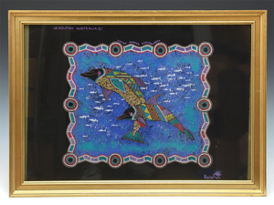 Art hand Auction BULURRU｢DOLPHIN AUSTRALIA｣イルカ 海豚 オーストラリア 民族絵画 書画 絵画 額装 西洋美術 AUSTRALIAN ABORIINAL ART z6878o, 美術品, 絵画, その他