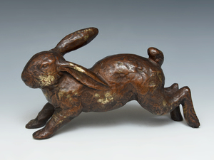 ブロンズ 兎 置物 重:2.69㎏ ウサギ 卯 金属工芸 オブジェ 銅像 銅製 インテリア 彫刻　z6894t