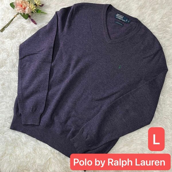 Polo by Ralph Lauren ポロ　ラルフローレン　Vネックニットセーター L 男女兼用　 ゴルフ 長袖 メリノウール