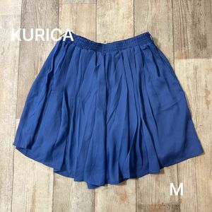 KURICA ブルー　シフォンフリルスカートパンツM