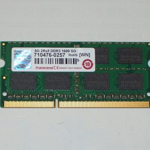 ◆Transcend製 PC3-12800 (DDR3-1600) 204pin 8GB 完動品 即決！①★送料120円！の画像1