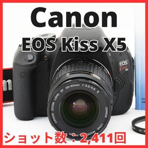 C04/5505A-20★美品★キャノン Canon EOS Kiss X5 ボディ レンズセット 【ショット数 2,411回】