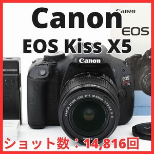 C05/5619A-24★美品★キャノン Canon EOS Kiss X5 ボディ EF-S 18-55mm IS II レンズキット 【ショット数 14,816回】