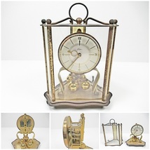 ◆[A7]当時物 機械式回転　振り子時計　置時計　ドイツ製　金色　ゼンマイ式　クロック　アンティーク　昭和レトロ　ジャンク品_画像1