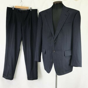 Uomo by Roberta di Camerino ITALY★シルク混ウール/春夏スーツ上下セットアップ【102-96-175cm/BB6/ストライプ柄/紺】背抜き◆pBH582