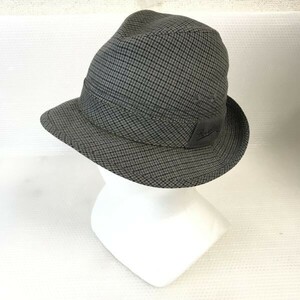 Made in Japan/Vintage★Borsalino/ボルサリーノ★ソフトハット【グレー/Gray/チェック柄】中央帽子/knit/hat/cap◆CB111