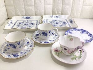 洋食器 まとめ カップ&ソーサー 大皿 角皿 NARUMI ナルミ Shelley シェリー Wind Flower フラワー Dainty Blue ブルー ティーカップ