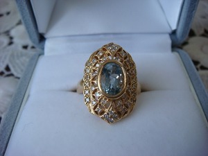 Antique Design Aquamarine &amp; Diamond Ring ◎
