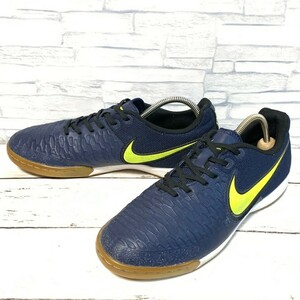 R5632bE NIKE ナイキ スニーカー ネイビー×蛍光イエロー メンズ 26.5cm フットサルシューズ マジスタXプロ スポーツ 運動