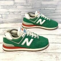 R5787bE New Balance574 ニューバランス574 スニーカー グリーン×ホワイト 23cm レディース スウェード 軽量 メッシュ シューズ 靴_画像3