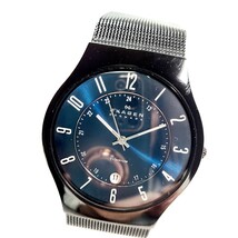 CM50LL SKAGEN スカーゲン T233XLTMN 腕時計 メンズウォッチ チタン&ミッドナイトスチールメッシュウォッチ ブラック ブルー文字盤_画像1