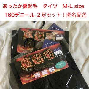 160デニール　ソフトタッチ裏起毛タイツ M～L　2足セット　黒