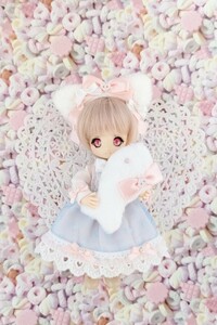 mimippo オビツ11サイズ ワンピースset12 マシュマロねこちゃんワンピースset （ピンクリボン）outfit