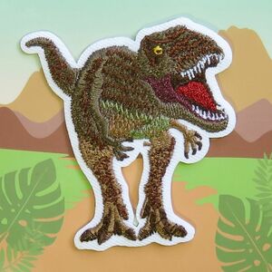 恐竜 ティラノサウルス 刺繍 アイロン ワッペン アップリケ きょうりゅう 緑 手芸用品 アレンジ patch パッチ