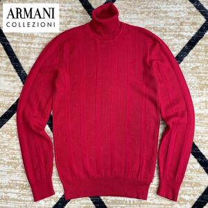 美品◇ARMANI COLLEZIONI アルマーニコレッツォーニ◇イタリア製 ウール100％ タートルネック ニットセーター メンズ 紳士 サイズ50 レッド