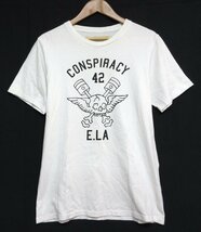 STUSSY×NEIGHBORHOOD ステューシー×ネイバーフッド CONSPIRACY ロゴプリント クルーネック 半袖 Tシャツ S ホワイト×ブラック_画像1