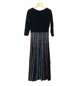  beautiful goods Diagram Diag Ram multi stripe pattern maxi height long height V neck 7 minute sleeve knitted One-piece 36 black 302