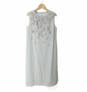  beautiful goods GRACE CONTINENTAL Grace Continental flower equipment ornament pearl biju- knees height crew neck no sleeve One-piece 38 light blue 302