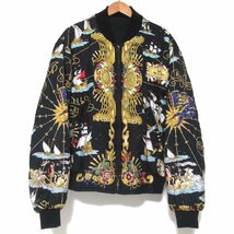 美品 HERMES エルメス VOILES DE LUMIERE 光の帆船 シルク リバーシブル ジップアップ パデッド ボンバージャケット ブルゾン 48 ブラック_画像1