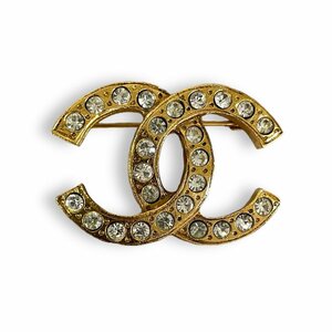  прекрасный товар CHANEL Chanel Vintage здесь Mark стразы брошь Gold *