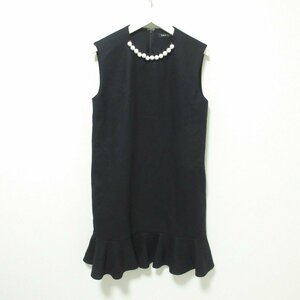 美品 YOKO CHAN ヨーコチャン 2020年モデル NO SLEEVE HEM PEARL DRESS フェイクパール装飾 ノースリーブ ワンピース ミニドレス 38 黒 024