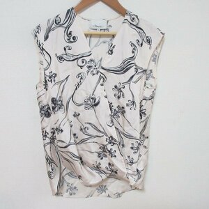 美品 3.1 phillip lim 3.1フィリップリム シルク100％ 花柄 カシュクール ノースリーブ カットソー ブラウス 0 ブラック×ベージュ ◆