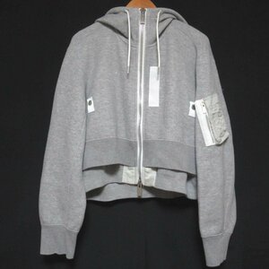 美品 22SS sacai サカイ Sponge Sweat Zipup Hoodie MA-1 スポンジスウェット ジップアップ パーカー 22-05974 3サイズ グレー