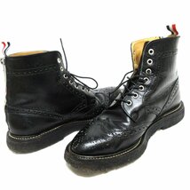 良品 THOM BROWNE トムブラウン Classic Wingtip レザー ウイングチップ レースアップ ブーツ 9 27cm相当 ブラック×トリコロール_画像4