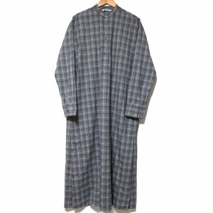 美品 21SS AURALEE オーラリー WASHBLE SUPER LIGHT WOOL CHECK ONE PIECE ロング丈 バンドカラー シャツワンピース 1サイズ グレー系