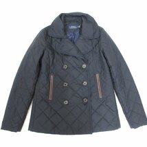 美品 POLO RALPH LAUREN ポロラルフローレン レザーステッチ ダブルブレスト 中綿 キルティングジャケット XS ネイビー_画像1