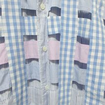 美品 COMME des GARCONS SHIRT コムデギャルソンシャツ チェック×ストライプ柄 カットワーク 長袖 シャツ XS ライトブルー 031_画像6