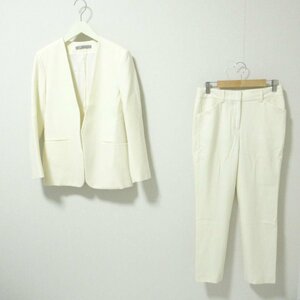 美品 20AW Theory luxe セオリーリュクス SAXONY SOFT ノーカラージャケット×スラックスパンツ スーツ セットアップ 36 34 ホワイト 031