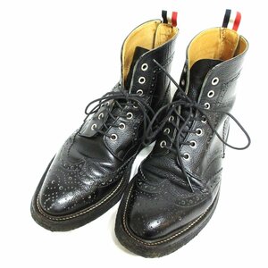 良品 THOM BROWNE トムブラウン Classic Wingtip レザー ウイングチップ レースアップ ブーツ 9 27cm相当 ブラック×トリコロール