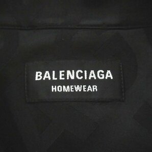 美品 22SS BALENCIAGA HOMEWEAR バレンシアガ レターロゴ ジャガード 長袖 サテン オーバーサイズ パジャマシャツ 37サイズ ブラックの画像7