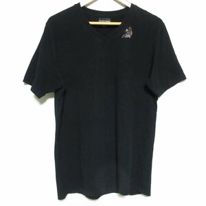 美品 EMPORIO ARMANI エンポリオアルマーニ ストレッチ 半袖 イーグル ラインストーン Tシャツ カットソー 大きいサイズ XXL ブラック