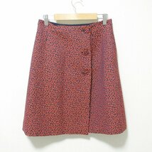 美品 Tara Jarmon タラジャーモン ジャガード 膝丈 ラップスカート 巻きスカート 36 オレンジ×ネイビー 032 ◆_画像1