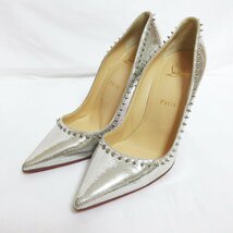 ほぼ美品 Christian Louboutin クリスチャンルブタン Anjalina スタッズ ポインテッドトゥ パンプス サイズ39 約25.5cm シルバー_画像1