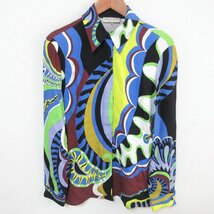 美品 EMILIO PUCCI エミリオプッチ プッチ柄 シルクブレンド ストレッチ 比翼仕立て 長袖 シャツ ブラウス サイズI38 マルチカラー_画像1