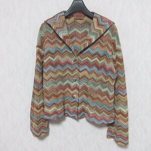 新品同様 MISSONI ミッソーニ シェブロンストライプ 3B シングル ニット ジャケット 大きいサイズ 44 マルチカラー