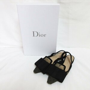 良品 Christian Dior クリスチャンディオール ドット チュール リボン ストラップ サンダル サイズ34 1/2 約21.5cm ブラック