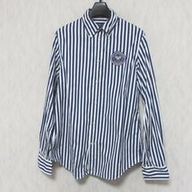 美品 RALPH LAUREN ラルフローレン ストライプ ウインブルドン SLIM FIT ボタンダウン シャツ 8 ホワイト ネイビー ◆_画像1