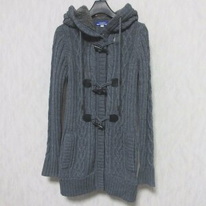 美品 BURBERRY BLUE LABEL バーバリーブルーレーベル ケーブル編み ニット ダッフル コート FBF16-672-08 38 グレー ◆