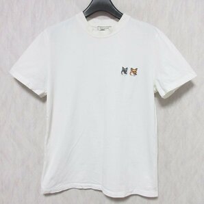 良品 MAISON KITSUNE メゾンキツネ ダブルワッペン 半袖 Tシャツ カットソー BU00103AT1500 小さいサイズ XS ホワイト ◆の画像1