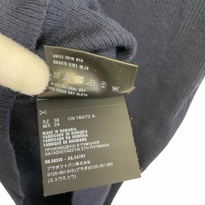 美品 19SS PRADA プラダ 半袖 ロゴ ハイネック ハーフジップ リブニット セーター 38 ネイビーの画像7