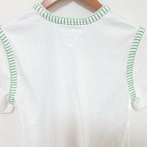 美品 BOTTEGA VENETA ボッテガヴェネタ 2021年製 オーバーロックデザイン クルーネック 半袖 Tシャツ カットソー XS ホワイト×グリーンの画像5