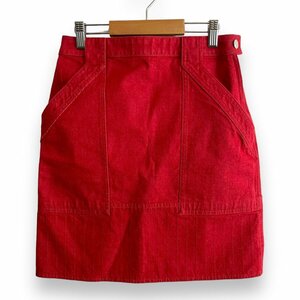  beautiful goods 22SS HRMES Hermes Serie bo tan leather patch stretch knee on height Denim skirt 34 red 